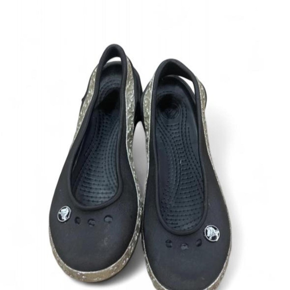 Crocs Shayna Black Silver Glitter Mary Jane Flats Youth J3 Womens Size 5 Shoes